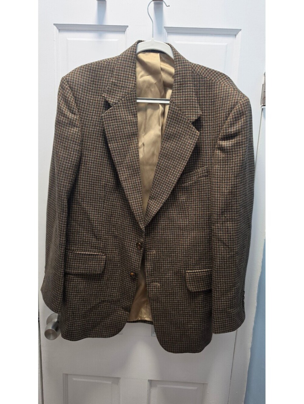 Oscar de la Renta Menswear Wool Blazer Size 40R Brown Checkered